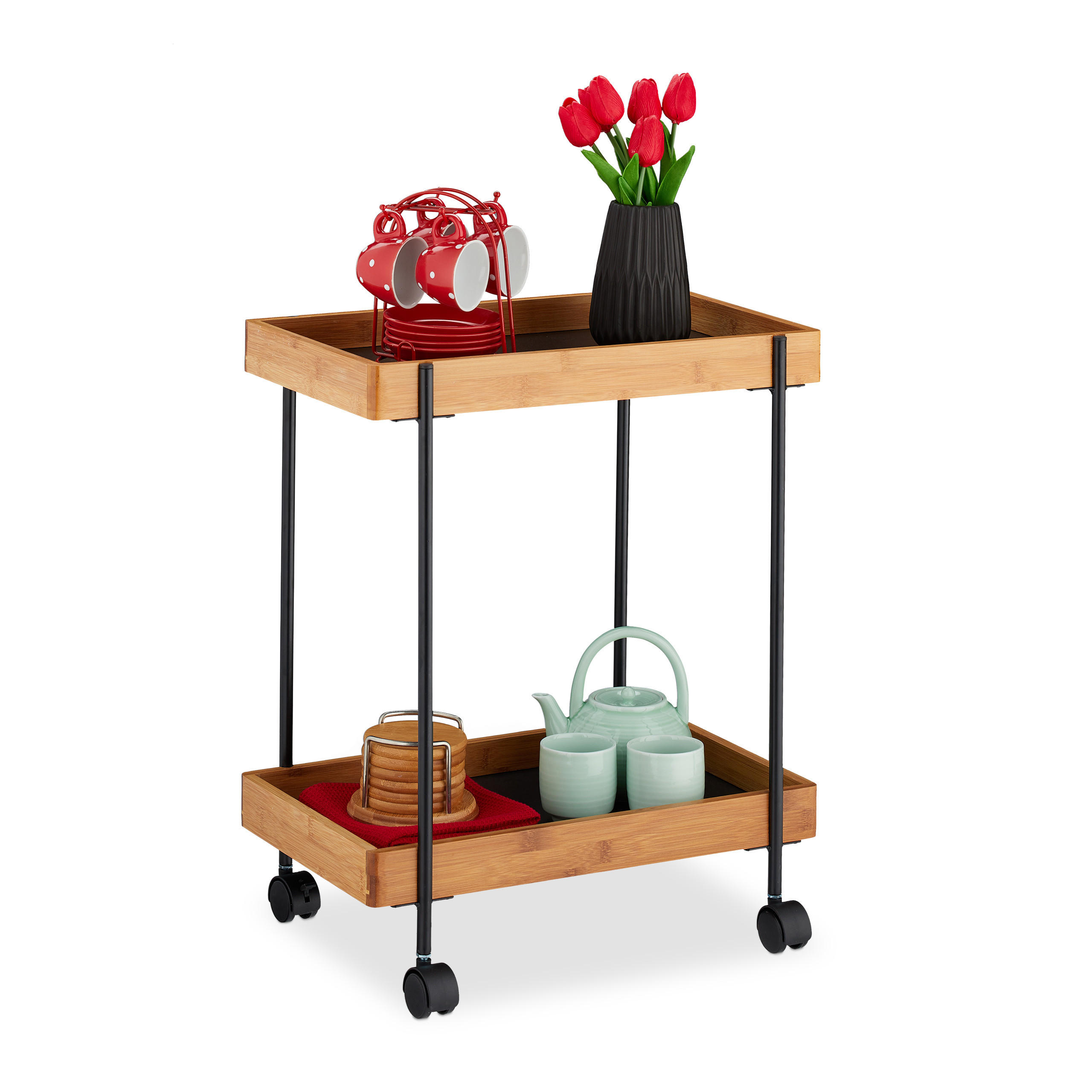 SERVIERWAGEN - Hellbraun, Holz/Holzwerkstoff (46/57/28cm) - Relaxdays