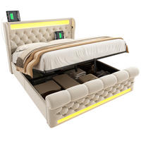 POLSTERBETT mit LED-Beleuchtung 160/200 cm in Beige mit Bettkasten - Beige, Textil (160/200cm) - BEAOK