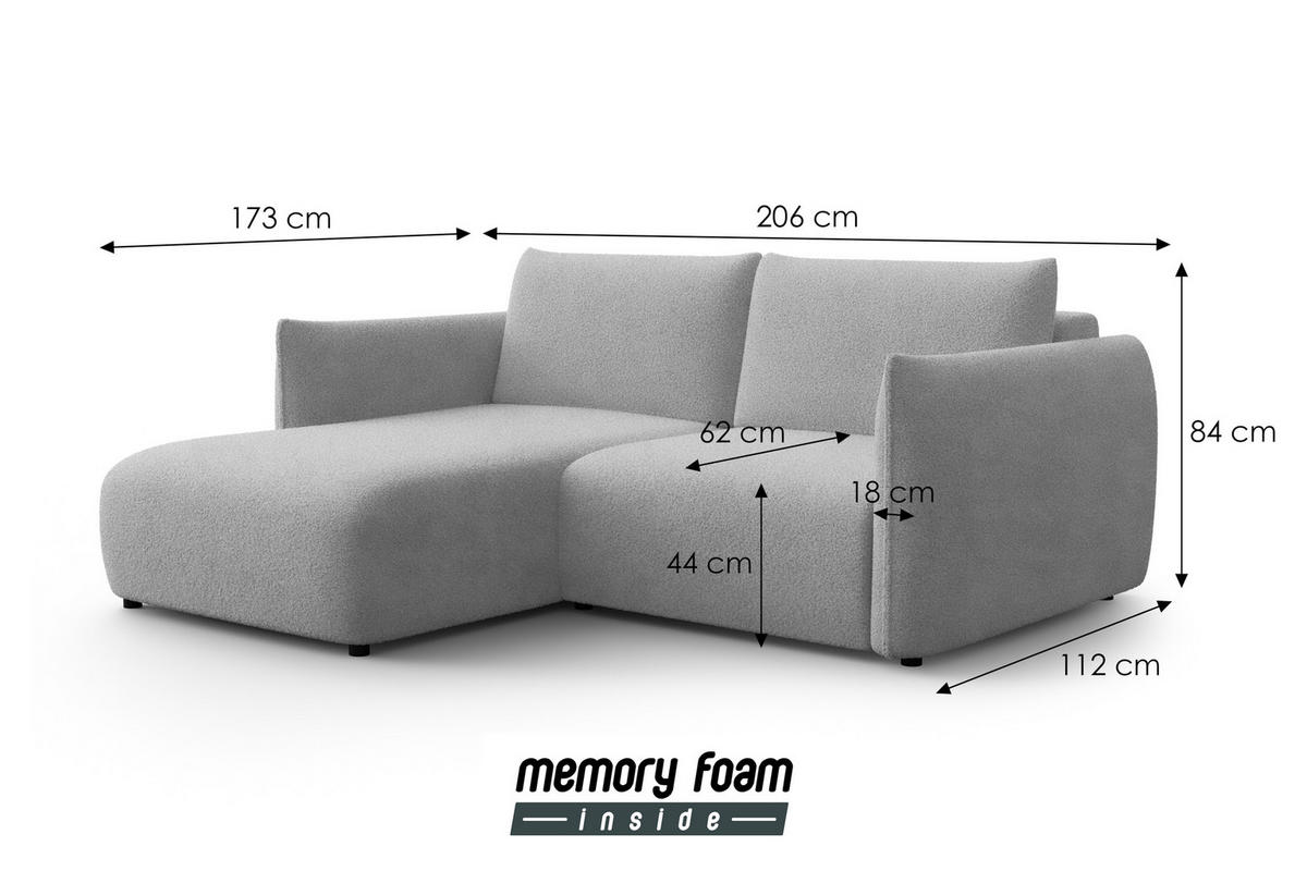ECKSOFA TAUER 3-Sitzer LINKS, Bouclé-Stoff blau - Blau/Schwarz, Holz/Textil (173/206cm) - Courtois Laville