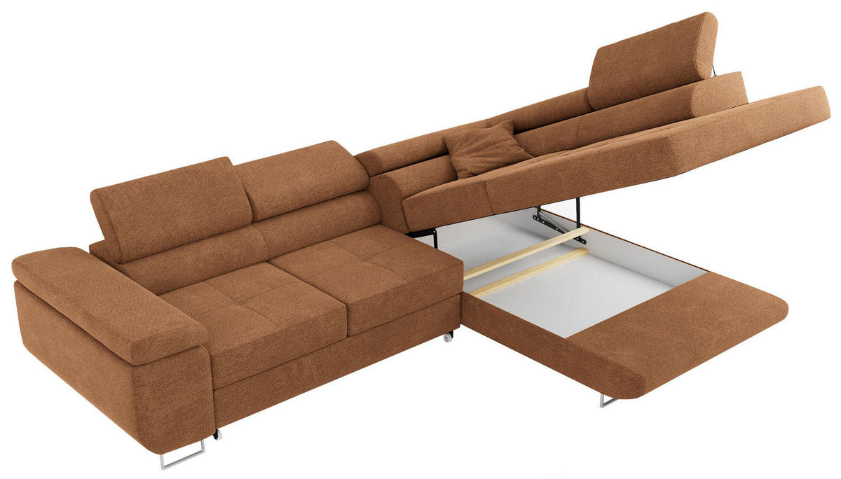 ROHOVÁ SEDAČKA GUSTAW L - Oranžová Strukturovaná látka - Pravá Strana - pomerančová/stříbrná, kov/textil (205/275cm) - MKS