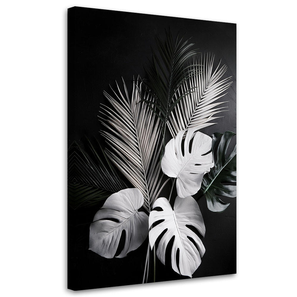 WANDBILD monstera palmenblätter schwarz und weiß - Schwarz, Textil (80/120cm) - Feeby