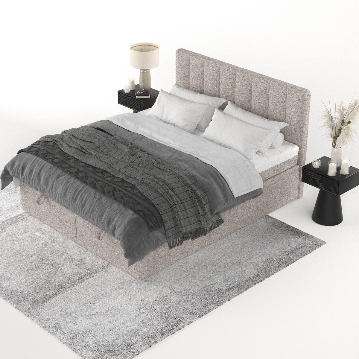 BOXBETT Lume 180/200 cm Beige im Neve Stoff - Beige/Schwarz, Holz/Holzwerkstoff (180/200cm) - AltaBeds