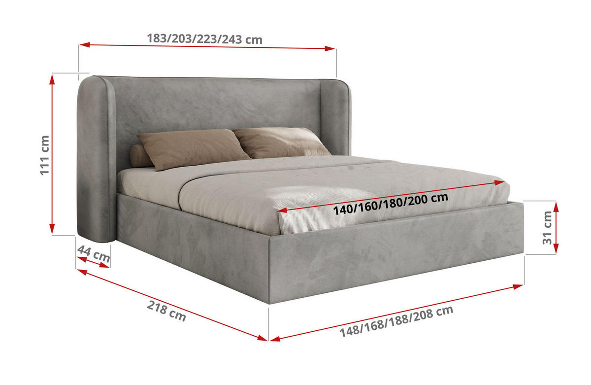 POLSTERBETT EMORA CLASSIC 180/200 - Hellgrau Velvet - Schaum-Matratze - Hellgrau, Textil (180/200cm) - MKS