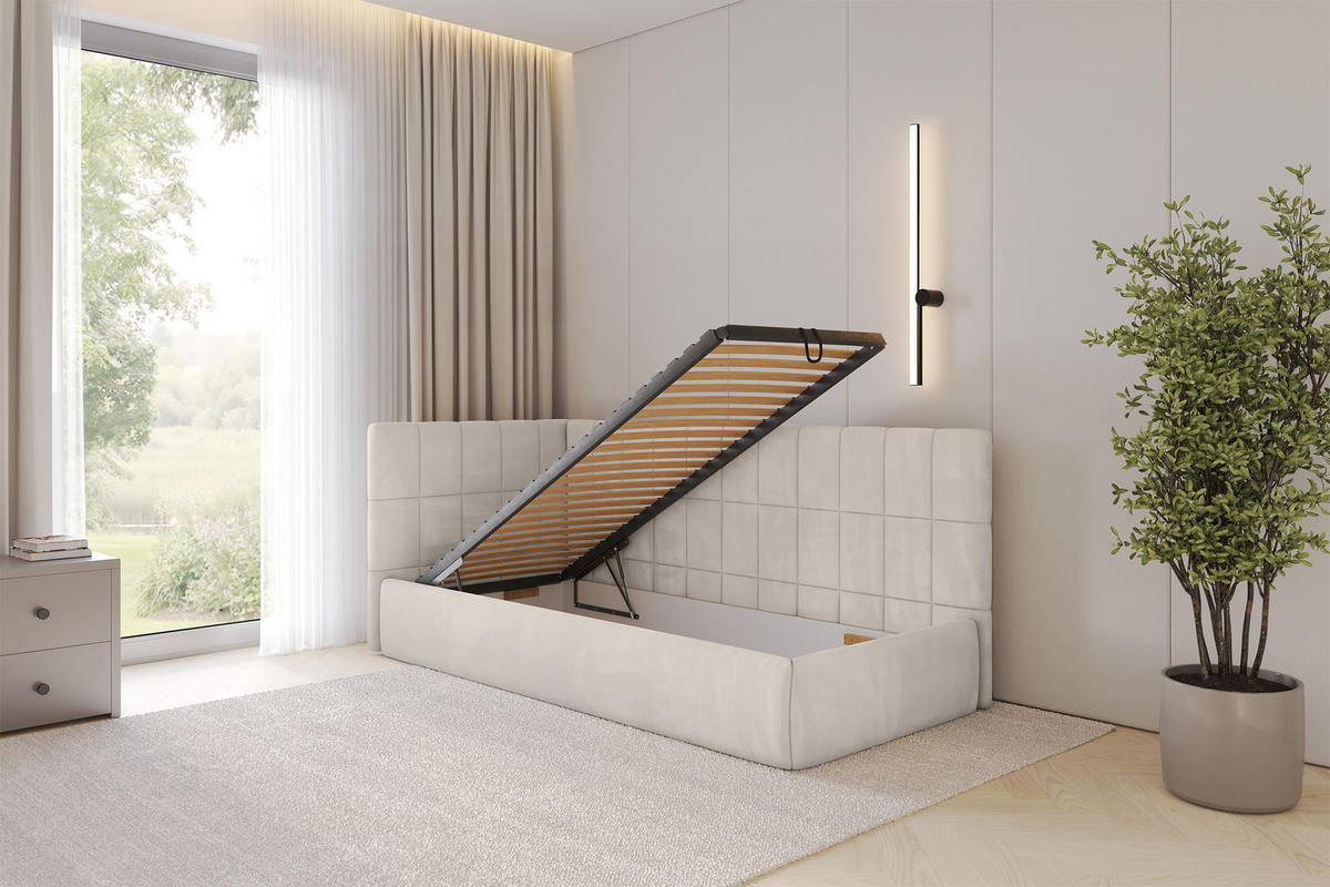EINZELLBETT Jugendbett mit Bettkasten, Rechts - TULY 100x200 Beige - Sandfarben, Holzwerkstoff/Textil (100/200cm) - ALTDECOR