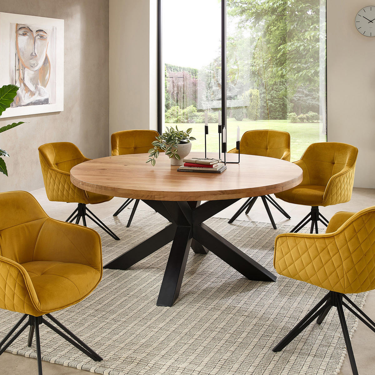 ESSTISCH mit Massivholzplatte - Mango massiv / Eisen - Schwarz/Braun, Holz/Metall (160/160/75cm) - home24