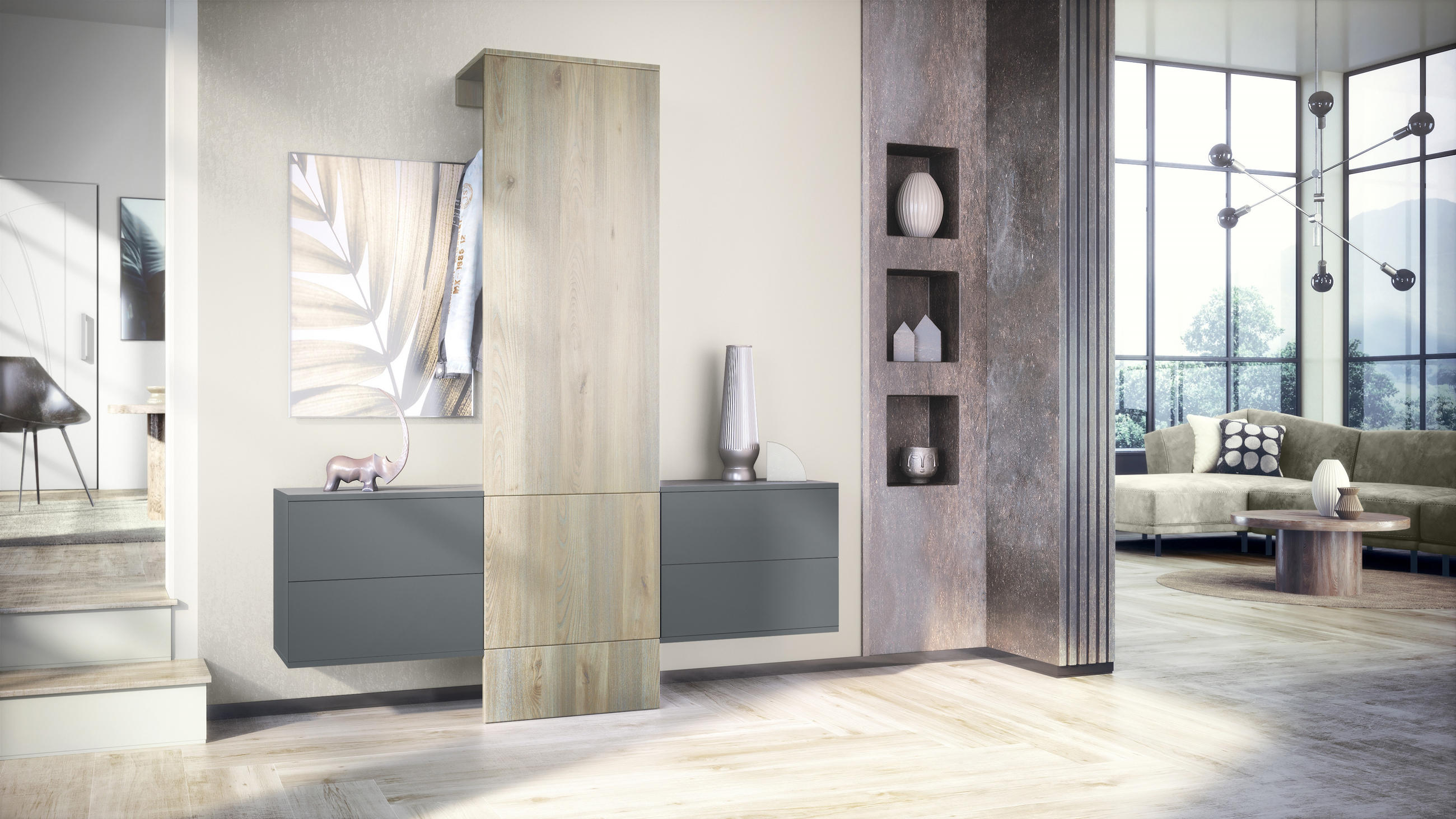 GARDEROBE Carlton Paneel in Eiche Nordic - Silbereichenfarben, Holzwerkstoff (157/193/35cm) - Vladon