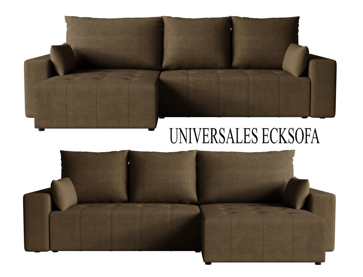 ECKSOFA Tico mit Bettkasten und Schlaffunktion, L-Form/XL-Form, Velourstoff, Universal - Braun, Holzwerkstoff (276/145cm) - 4ALL HOME