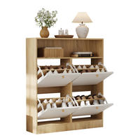 SCHUHSCHRANK aus Spanplatte 90x24x104,5cm in Natur mit 4 Klappen - Naturfarben, Holzwerkstoff (90/104.5/24cm) - Modfu