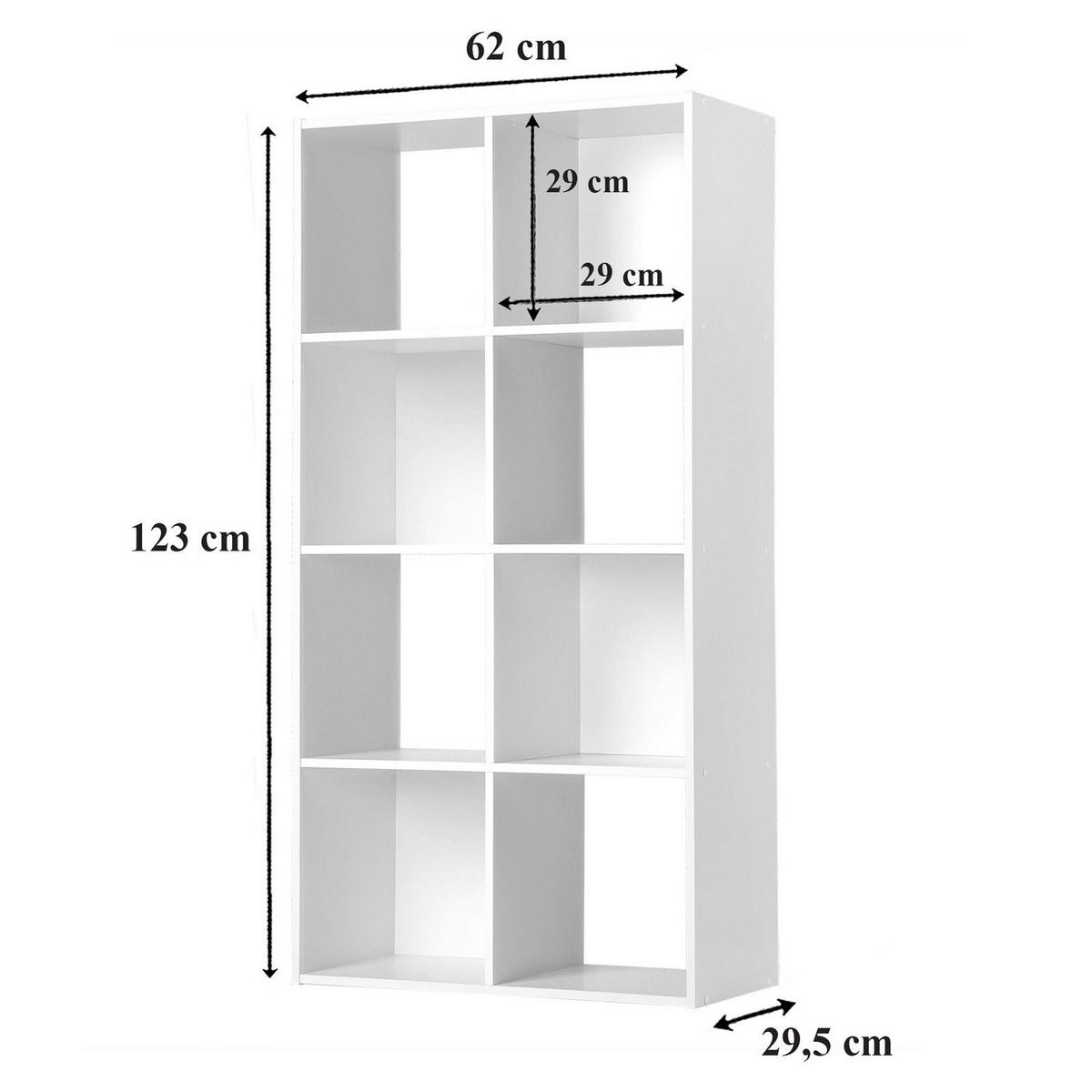 REGAL zur Aufbewahrung mit 8 Fächern - L62 x H123 cm - Weiß, Holzwerkstoff (62/123/29.5cm) - Calicosy