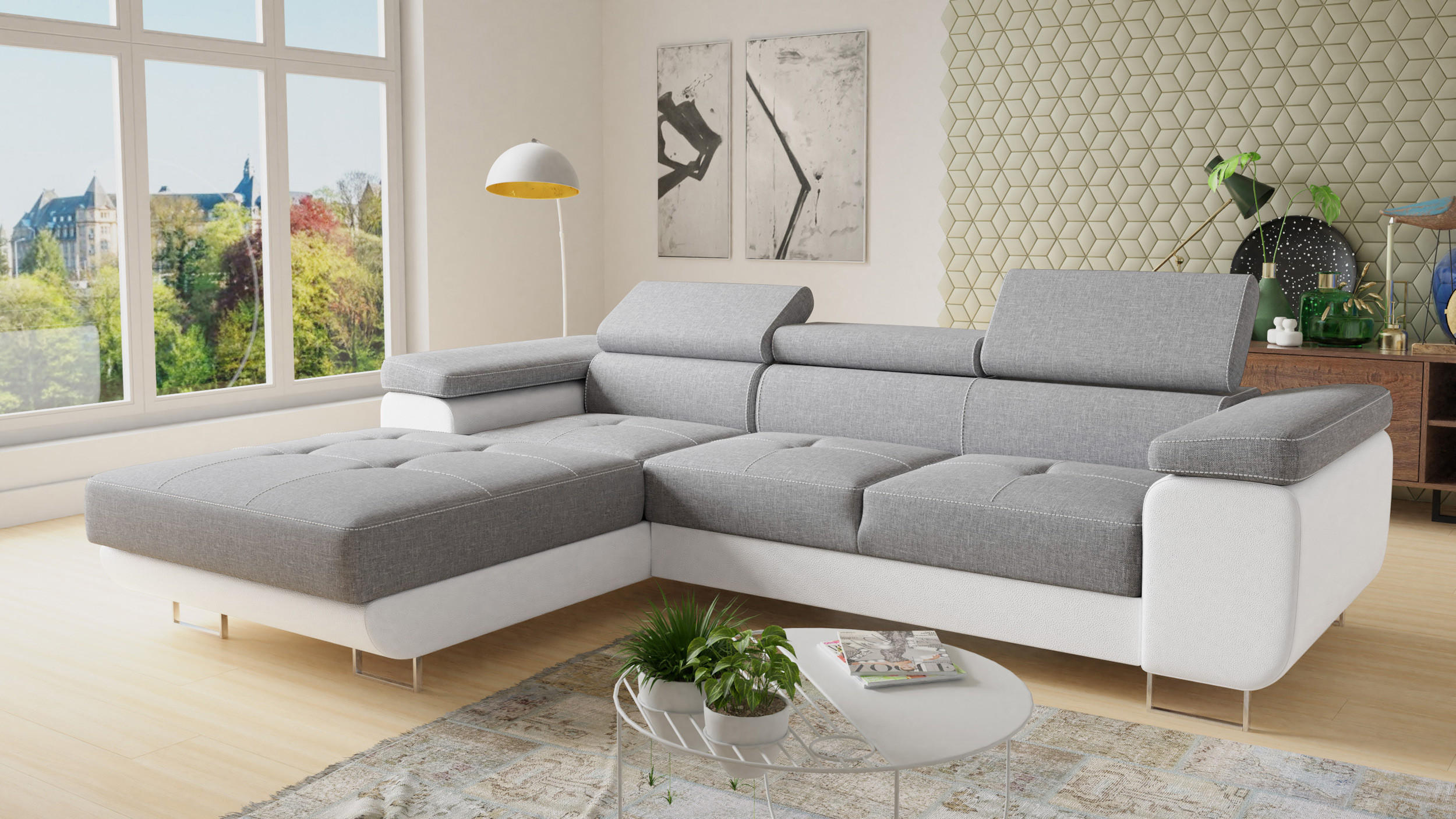 ECKSOFA Divo, Seite: Links - Weiß, Holz/Textil (282/204cm) - Sofnet