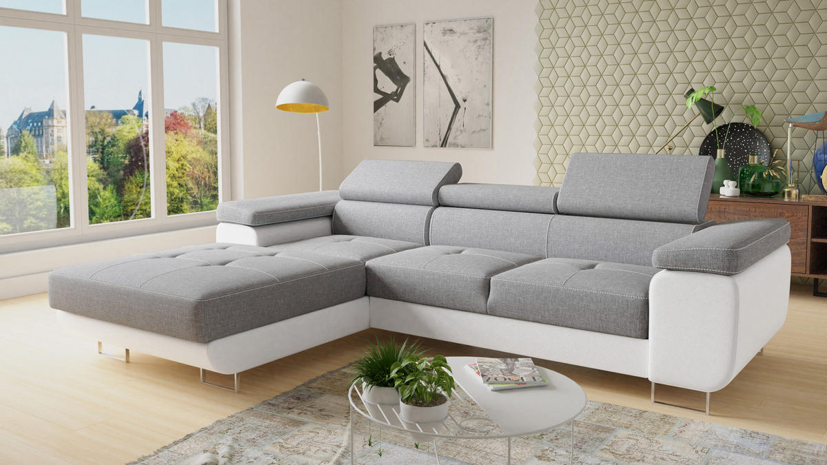 ECKSOFA Divo, Seite: Links - Weiß, Holz/Textil (282/204cm) - Sofnet