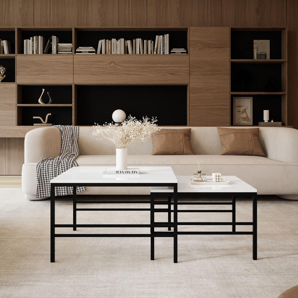 COUCHTISCH Cashmere Schwarze Rahmen - Beige/Schwarz, Holzwerkstoff (70/70/46cm) - Idohome