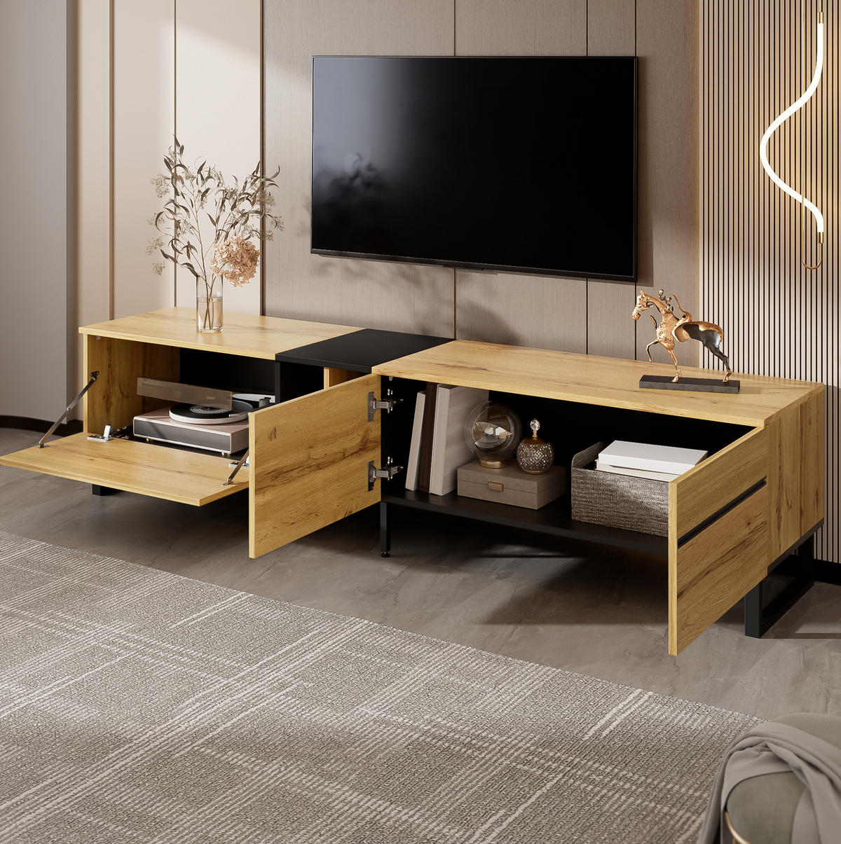 TV-LOWBOARD mit Klappfach 180 x 38 x 45 cm Holzoptik - Braun, Holzwerkstoff (38/45/180cm) - Beauniv