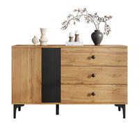 SIDEBOARD mit Tür und 3 Schubladen vertikalen Streifen Metallfüßen Holzoptik - Schwarz/Naturfarben, Holzwerkstoff/Metall (120/76/35cm) - EVRYAE