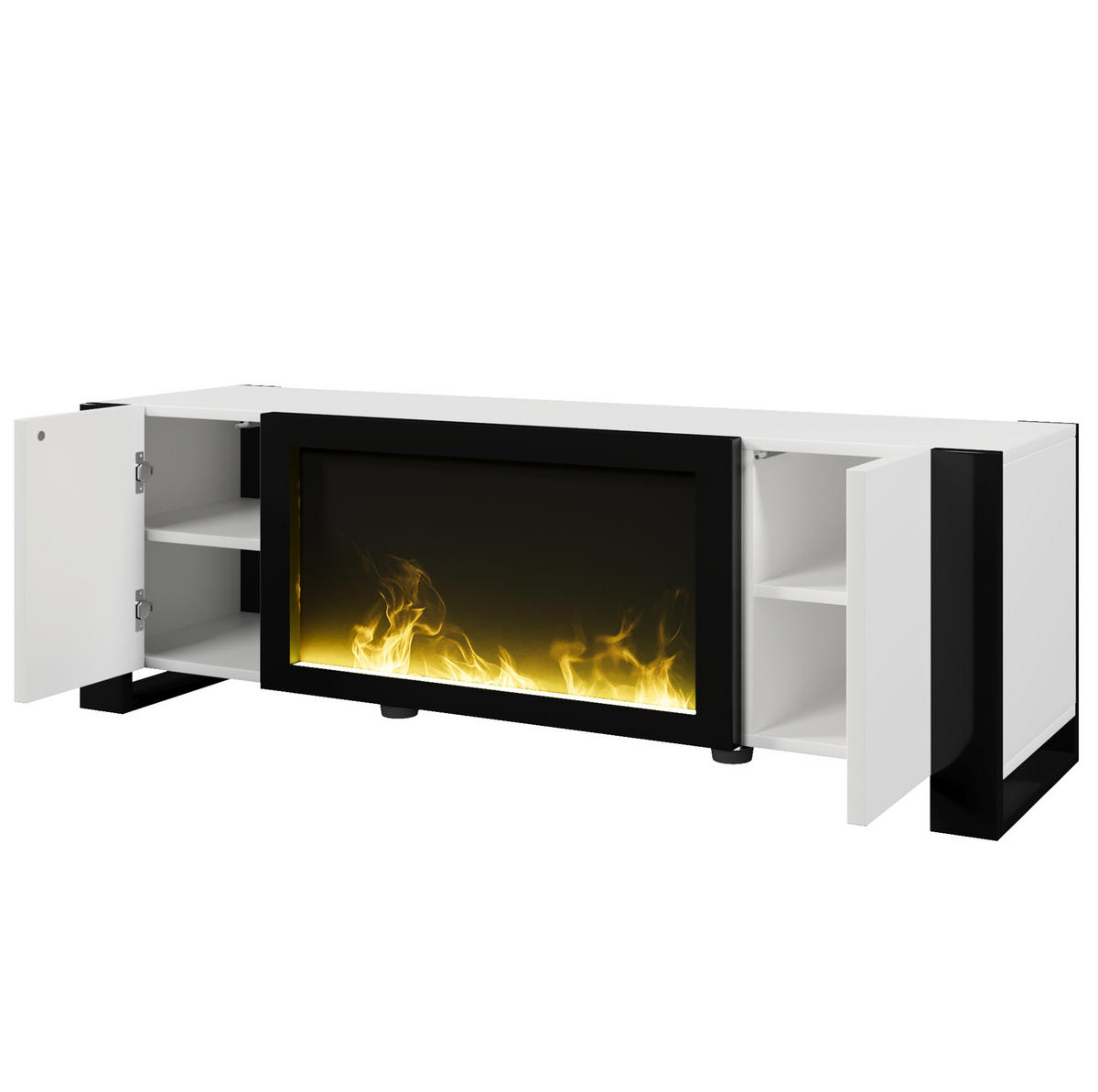 TV-ELEMENT mit Elektrokamin 165 x 32 x 55 cm Weiß/Schwarz - Weiß, Holzwerkstoff (32/55/165cm) - Beauniv