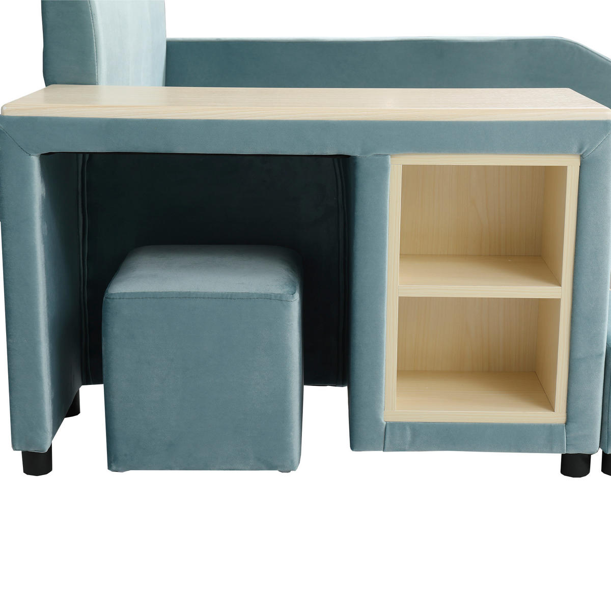 POLSTERBETT 90/200 cm in Blau & Natur mit Schreibtisch, Hocker und Ablage Samt - Blau, Holzwerkstoff/Textil (90/200cm) - CHICFURN