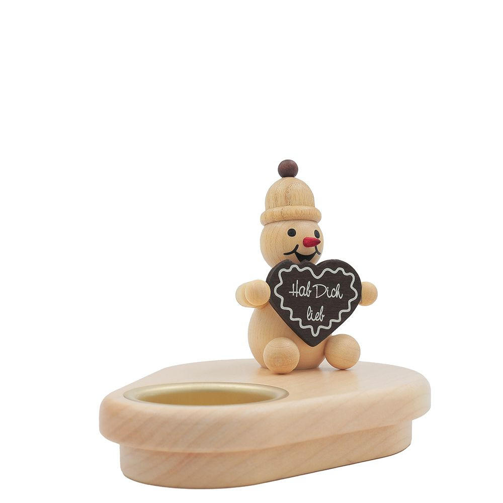 HOLZFIGUR Schneemann mit Teelicht und Lebkuchenherz 13/9 cm - Multicolor, Holz (13/1/0.1cm)