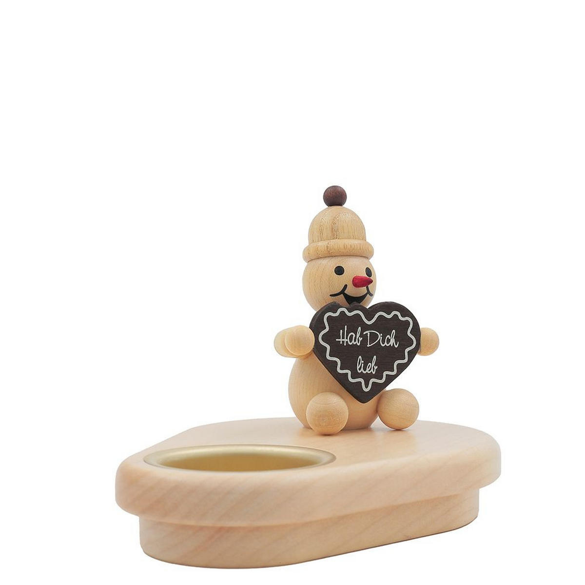 HOLZFIGUR Schneemann mit Teelicht und Lebkuchenherz 13/9 cm - Multicolor, Holz (13/1/0.1cm)