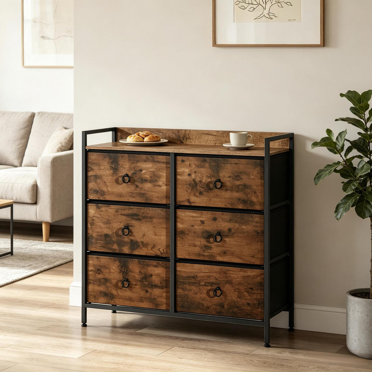 KOMMODE Schwarz und Rustikales Braun 80/29/78 cm - Schwarz, Holz (80/78/29cm) - PANGIVO