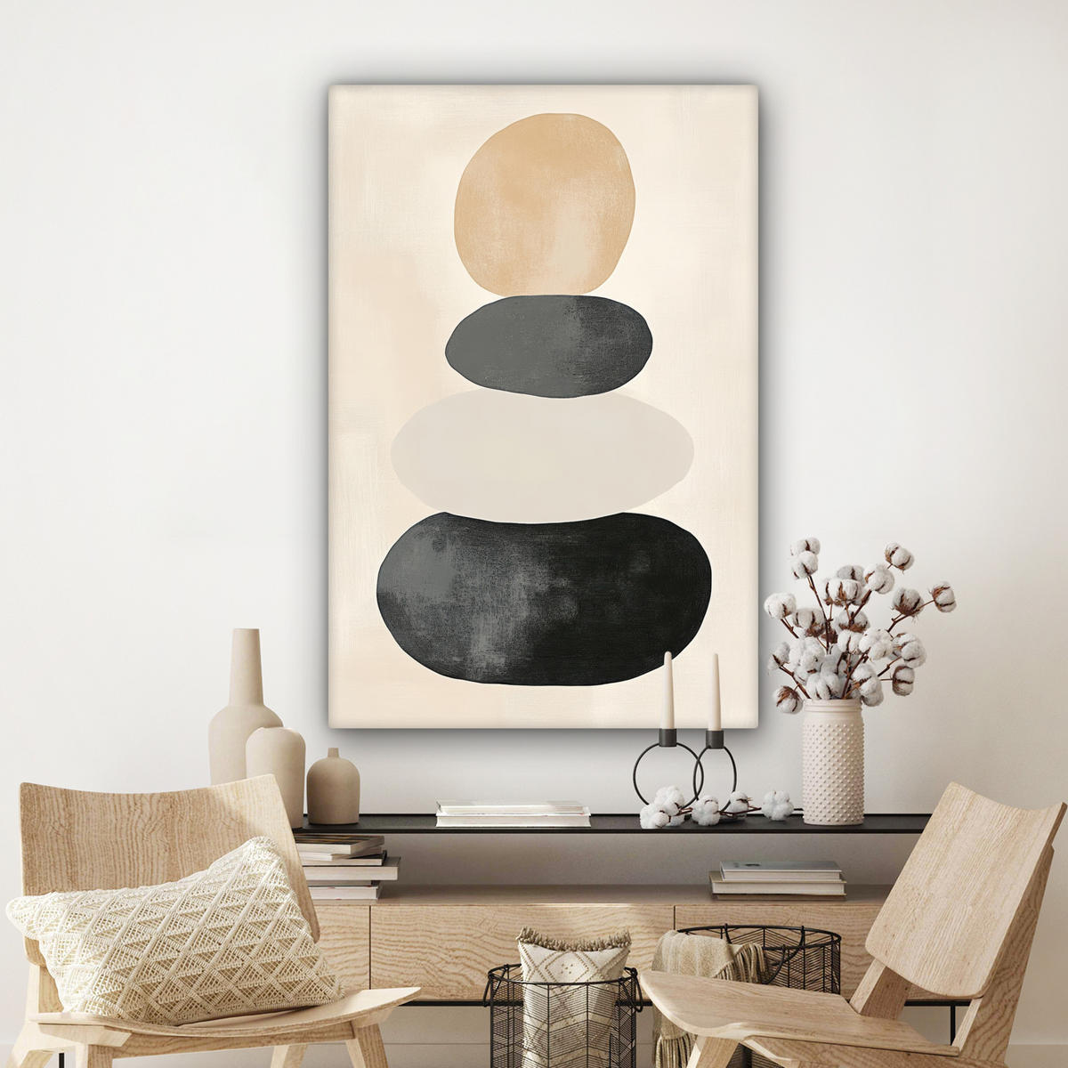 LEINWANDBILD Japandi - Wabi sabi - Beige Deko Groß 90x140 cm - Taupe, Textil (90/140cm) - MuchoWow