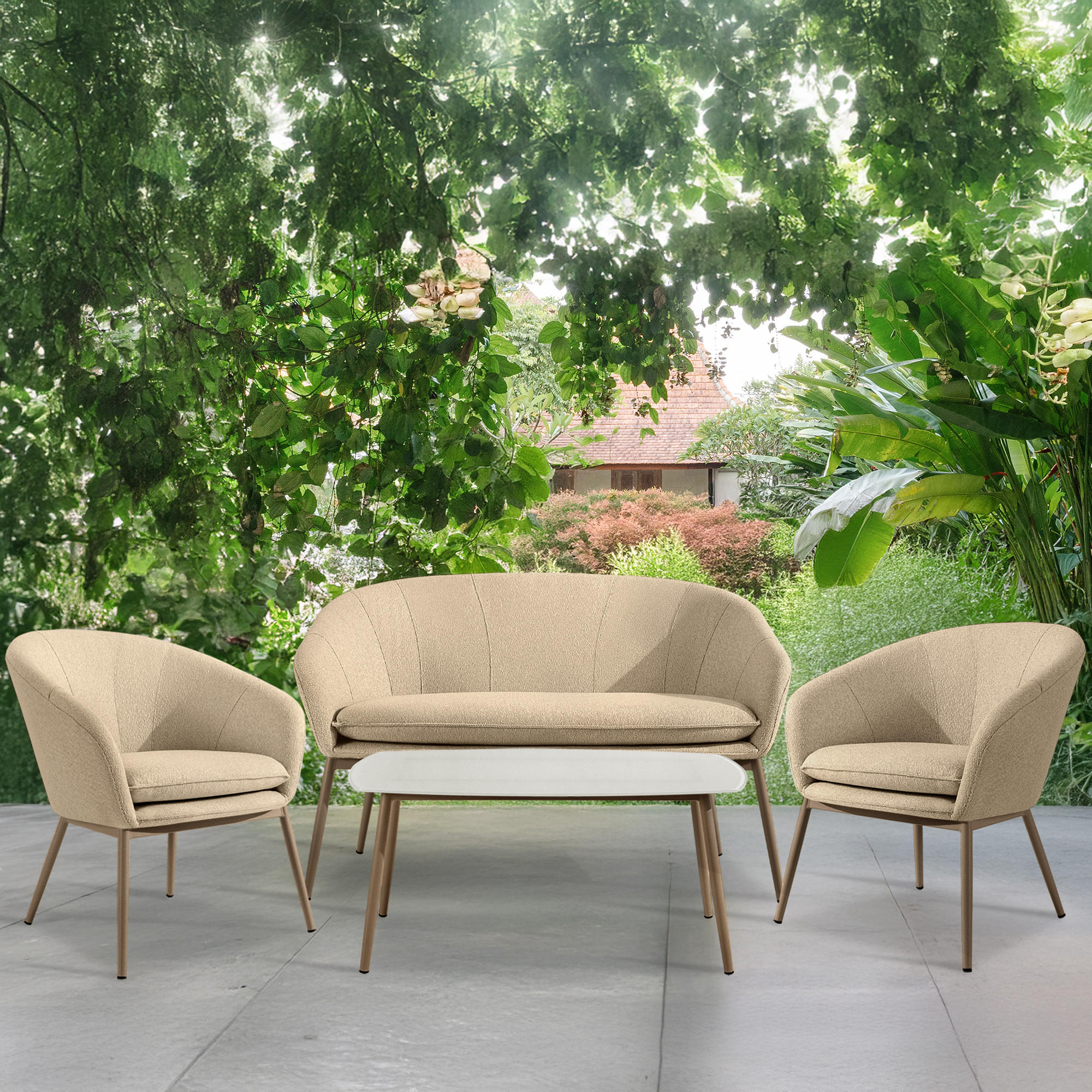 GARTENMÖBELSET SOLIS Gartenlounge-Set, creme/beige - Creme, Textil/Metall - KONSIMO®