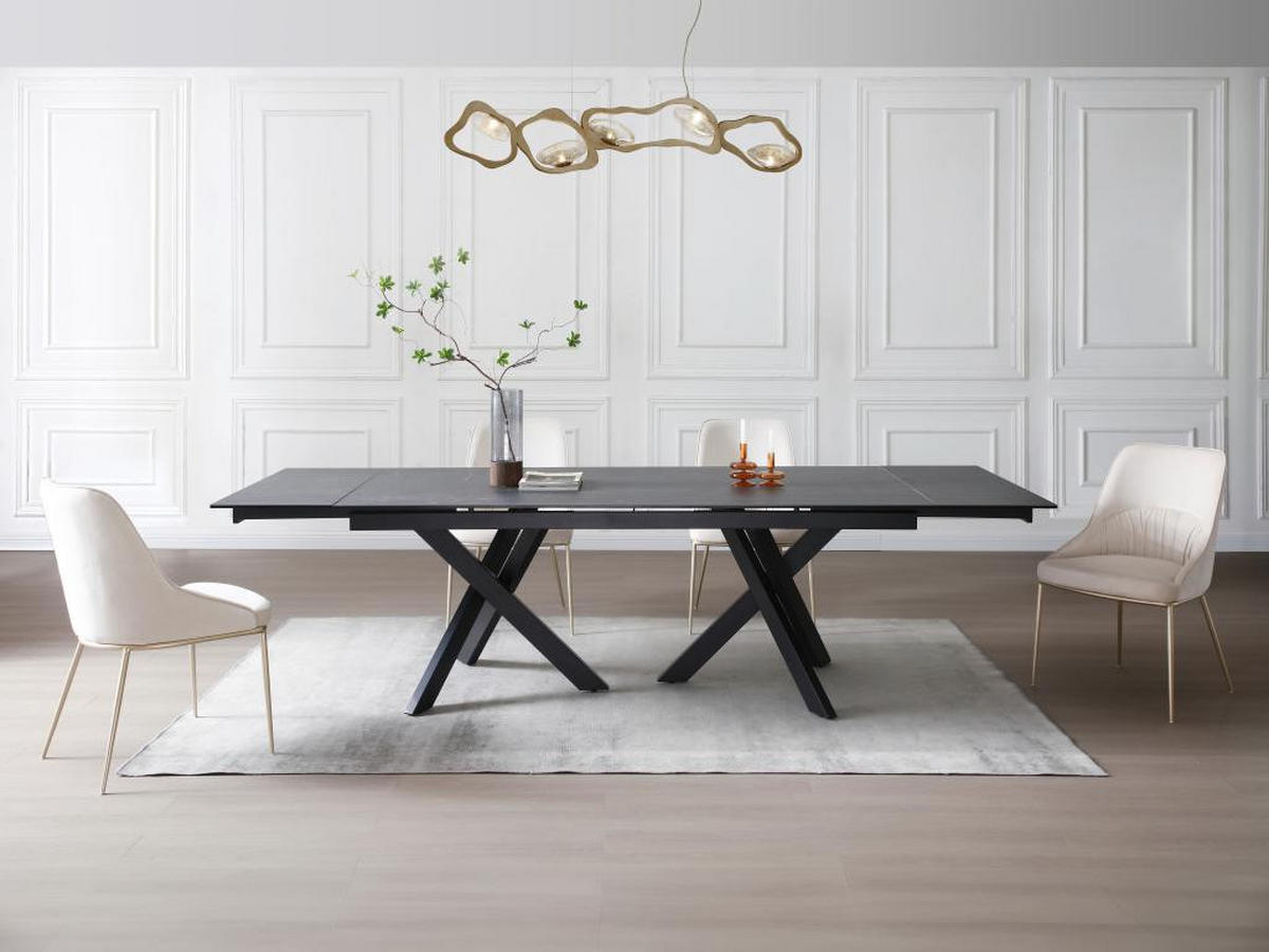 ESSTISCH ausziehbar - 8 bis 12 Personen - Sicherheitsglas & Keramik - Marmor-Optik Schwarz - MARISO - Schwarz, Glas (280/100/76cm) - Vente-Unique