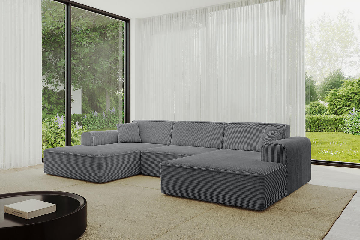 WOHNLANDSCHAFT IREA-U1-v3 - 303x171x79 cm Duneklgrau - Dunkelgrau, Holzwerkstoff/Textil (303/79/171cm) - ALTDECOR