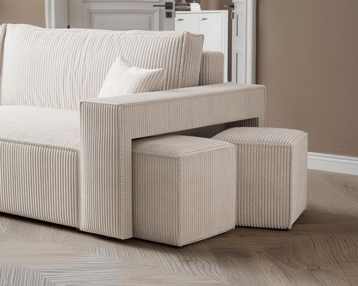 ECKSOFA Adara Inkl. Hocker - Weiß, Holzwerkstoff/Textil (262/145cm) - Fun Möbel