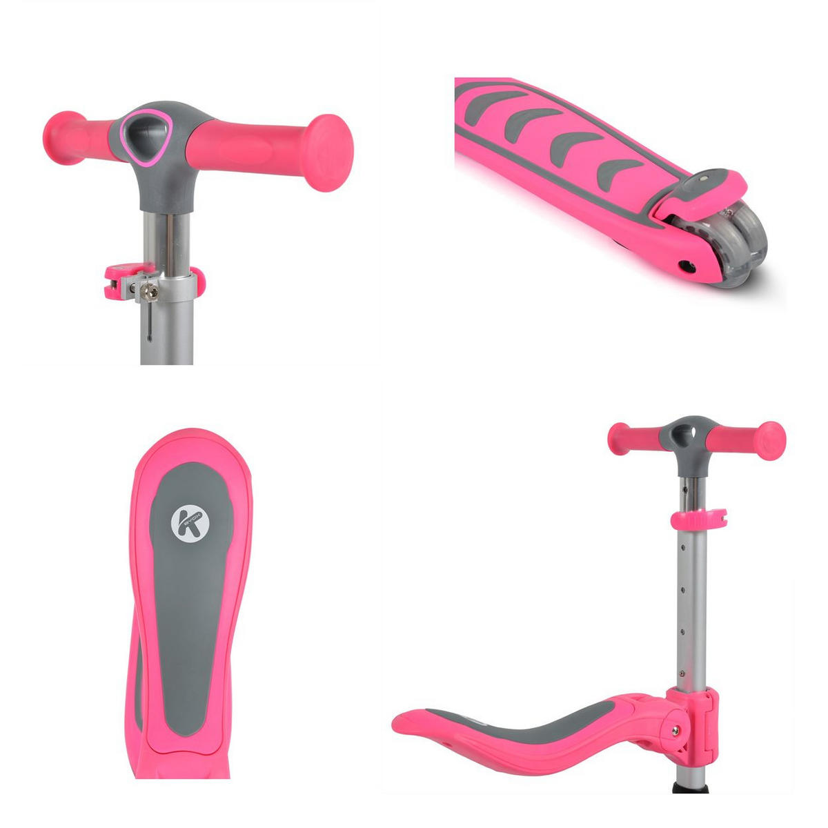 KINDERROLLER Kiki 2 in 1 rosa Höhe einstellbar 4 blinkende PU-Räder, klappbar - Rosa, Metall (59.5/24/61cm)