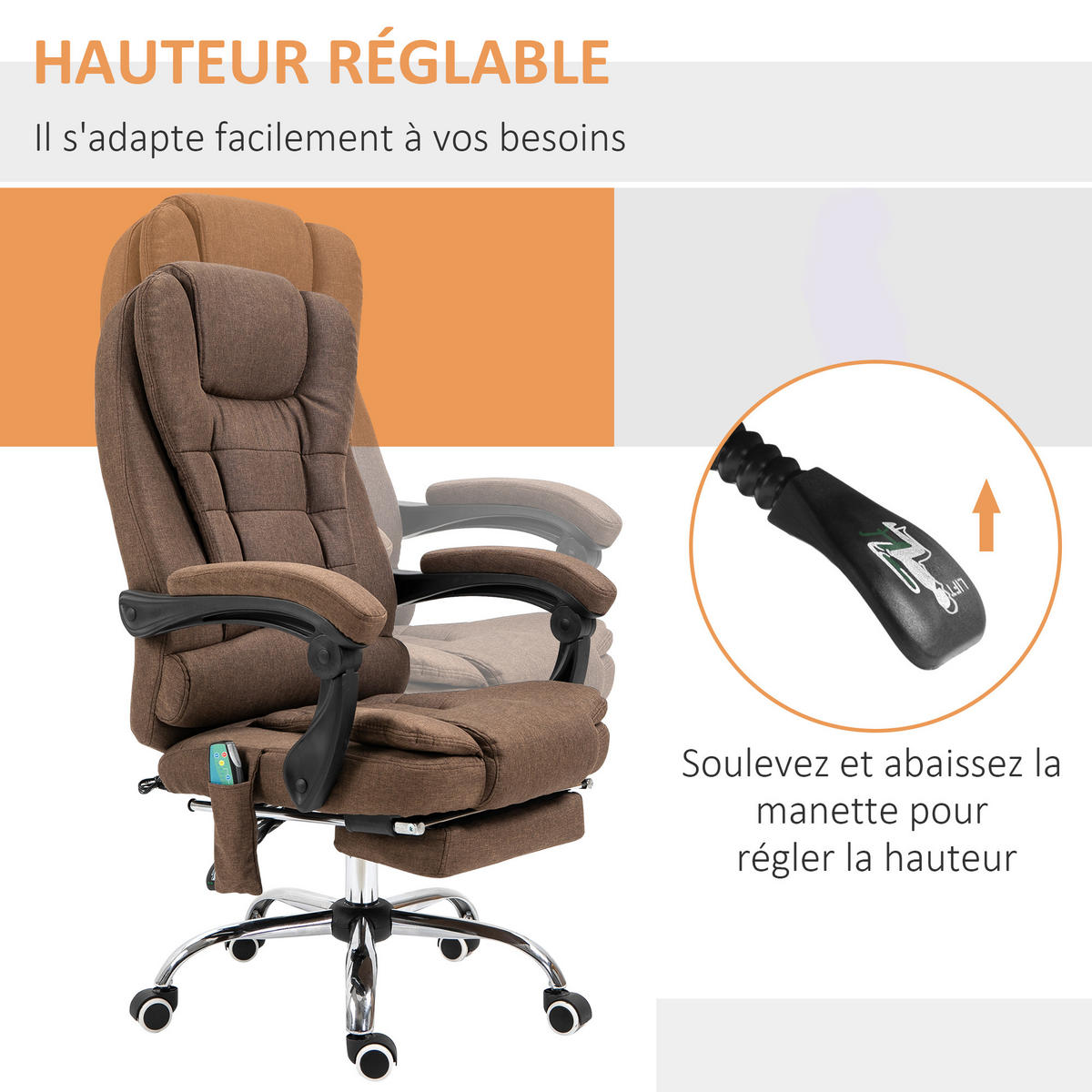 CHEFSESSEL DE-11824 Massage & Heizung Grau - Braun, Textil (70/119/65cm) - ComfortXL