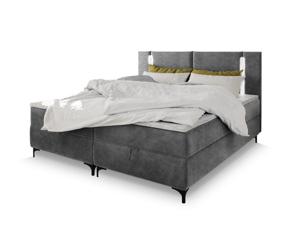 POSTEL BOXSPRING ALBA 160x200 cm, s matrací a úložným prostorem, světle šedá - světle šedá, kov/kompozitní dřevo (160/200cm) - MASSENO