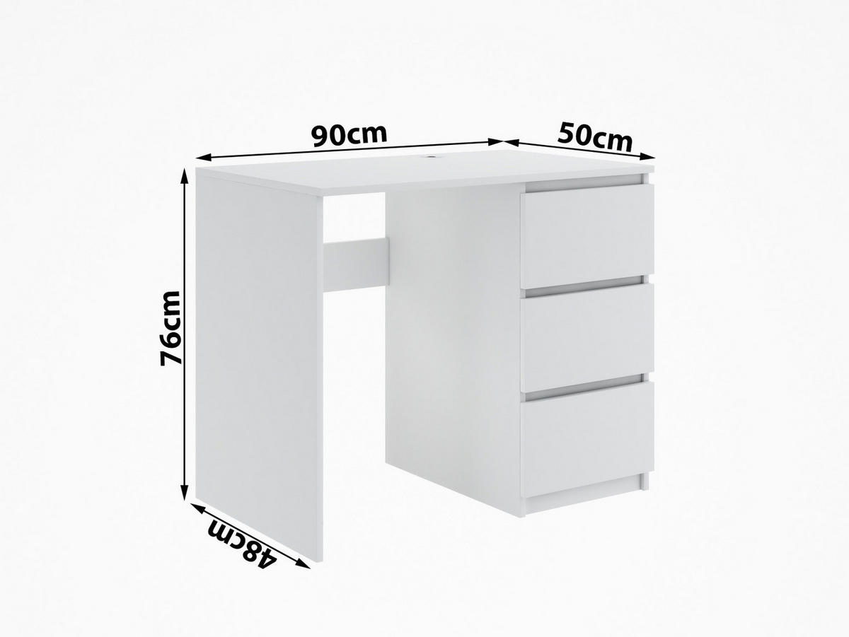 SCHREIBTISCH mit 3 Schubladen holz weiß - Weiß, Holzwerkstoff (50/90/76cm) - EMIX24