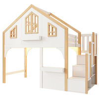 ETAGENBETT Haus 90x200 Weiß+Natur mit LED und Stauraumtreppe - Weiß, Holz (90/200cm) - ComfortXL
