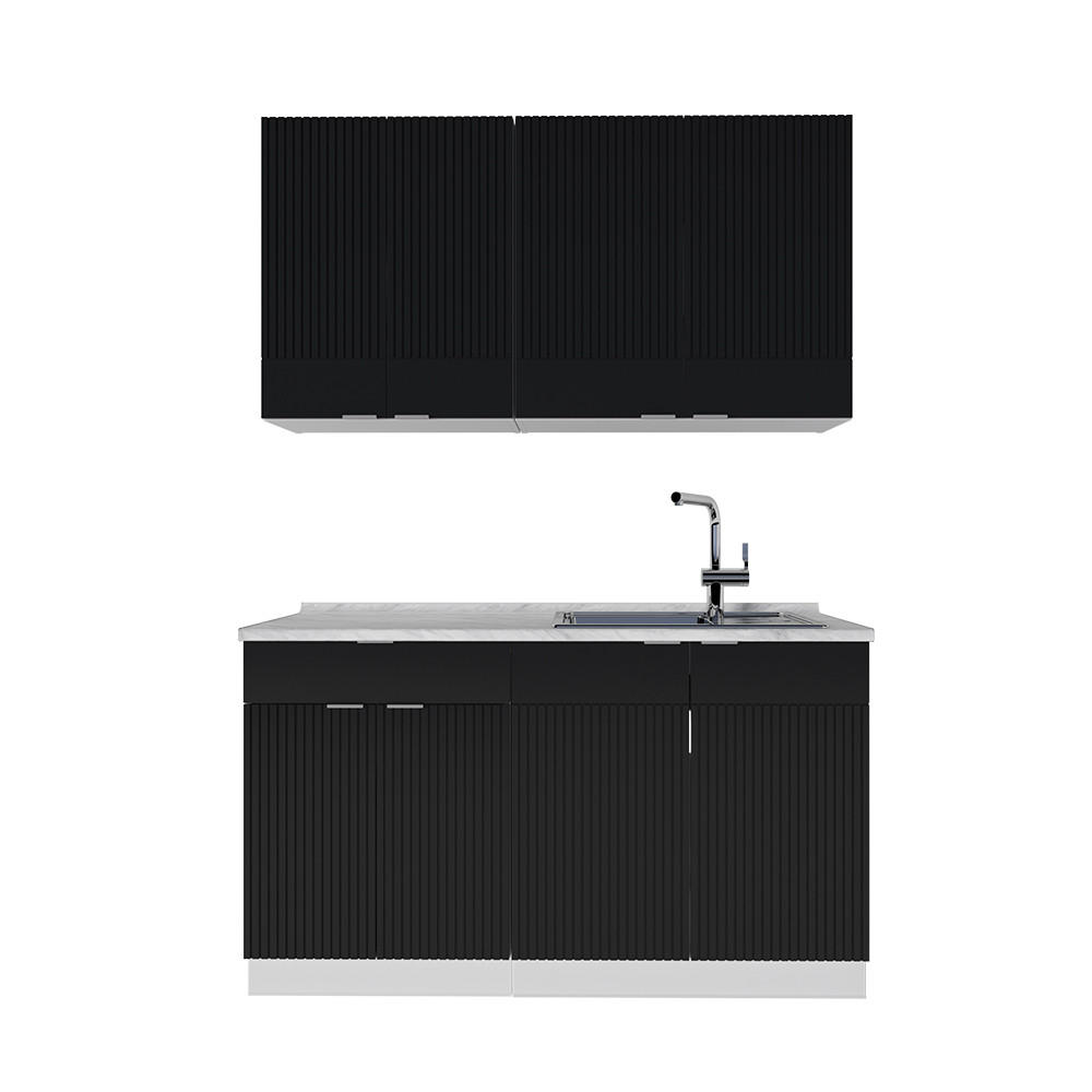 SINGLEKÜCHE Fame-Line, Schwarz gestreift/Weiß, 140 cm ohne Arbeitsplatte - Schwarz/Weiß, Holzwerkstoff (140/81.6/46cm) - Vicco