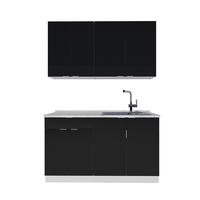 SINGLEKÜCHE Fame-Line, Schwarz gestreift/Weiß, 140 cm ohne Arbeitsplatte - Schwarz/Weiß, Holzwerkstoff (140/81.6/46cm) - Vicco