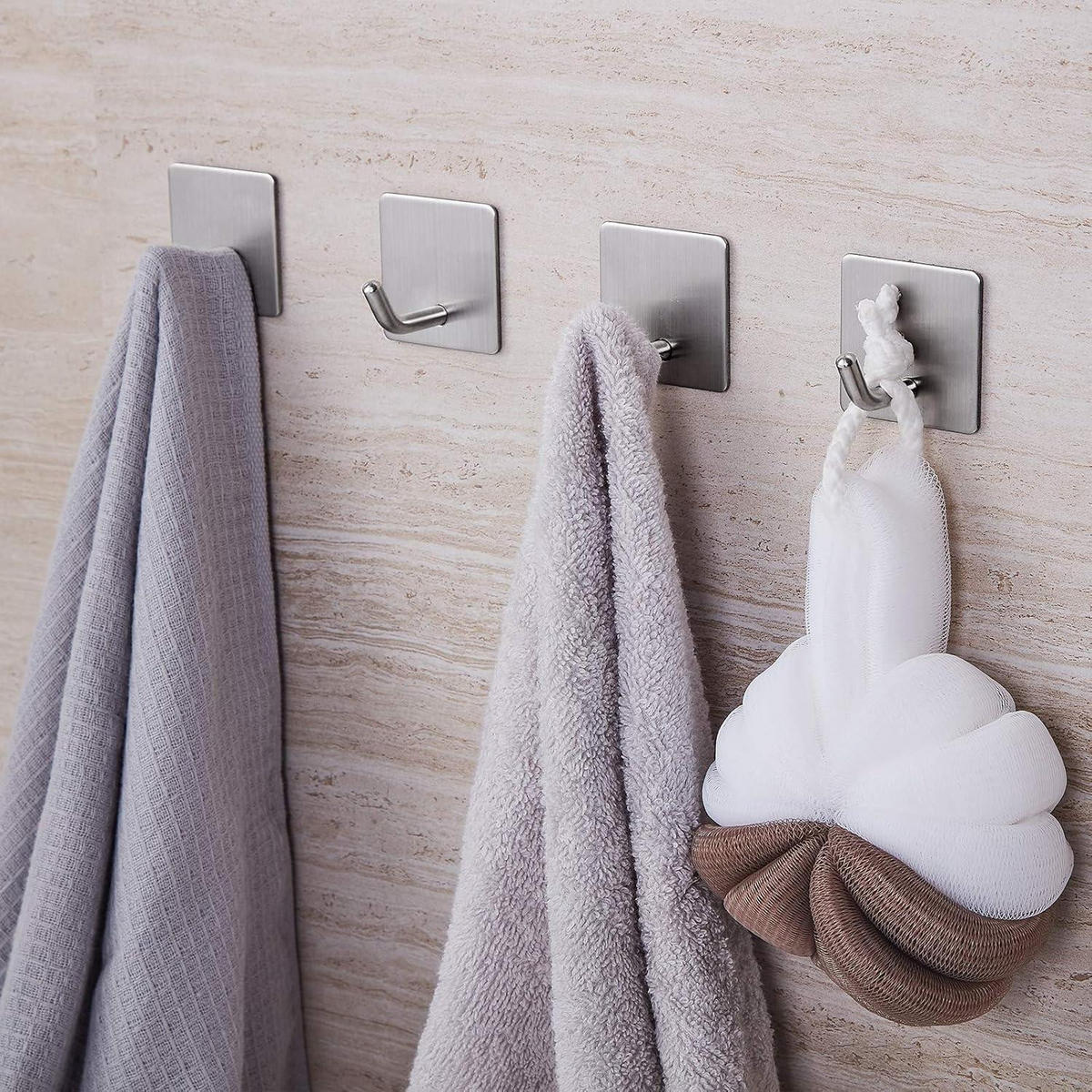 KLEBEHAKEN 4er Set Edelstahl Silber matt - Silberfarben, Metall (4.5/4.5/4.5cm)