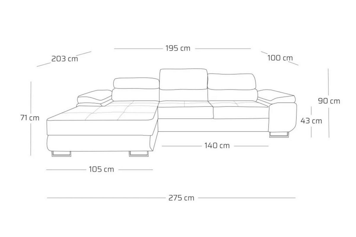ECKSOFA ALONZO L Links mit Schlaffunktion 125x195 Velours Grau - Silberfarben/Grau, Holz/Textil (275/203cm) - Muffo
