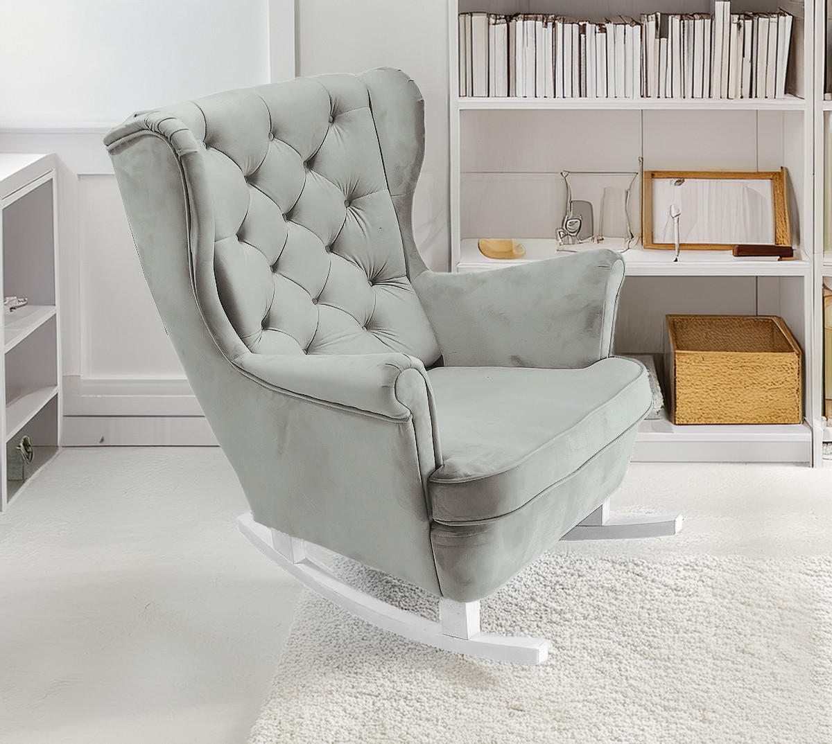 SCHAUKELSESSEL mit gepolstertem Sitz und Armlehnen, 102x81x95 cm, Asche_29855 - Hellgrau/Weiß, Holz/Textil (81/102/95cm) - DomoHome