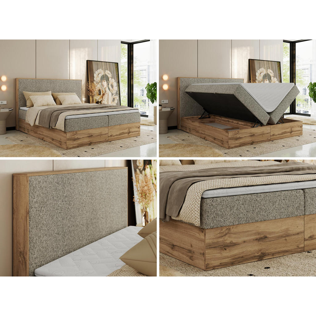Thumbnail - MKS Boxbett, Cappuccino, Textil, 2-Sitzer, H4, Rechteckig, 180x200 cm, Oeko-Tex®, Schlafzimmer, Betten, Boxspringbetten