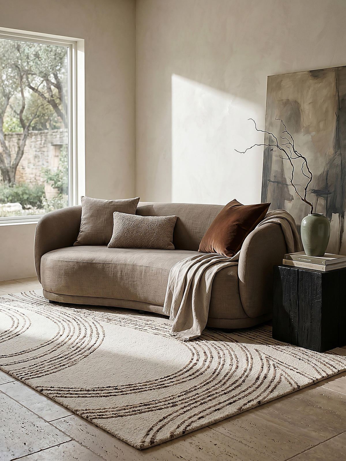 WOLLTEPPICH Abstrakt-Wirbel, handgetuftet, naturfarben HUMBER, Natur-Braun 80x150 cm - Beige, Textil (150/80cm) - KADIMA DESIGN