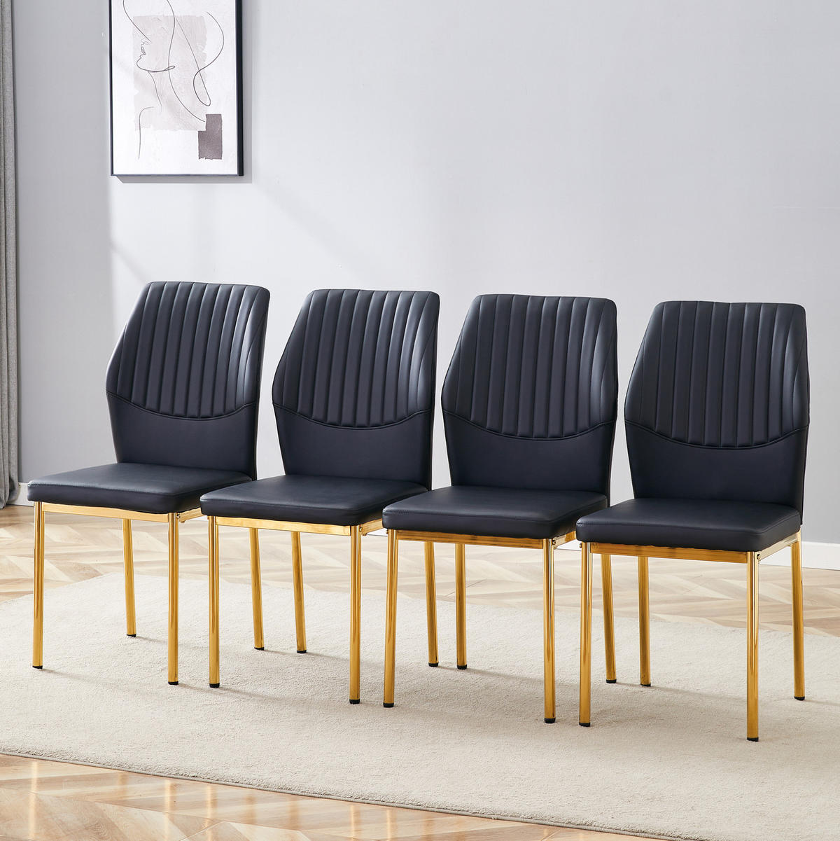 ESSZIMMERSTUHL 4er-Set PU Schwarz-Gold mit Metallbeinen - Goldfarben, Metall (42.6/93/43cm) - Meubliv