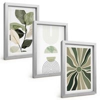 BILDER SET 3er Set - 20x30 cm Silberner Rahmen - Pflanzenmotive, Geometrie, Grün - Silberfarben, Kunststoff (20/30cm) - TULUP