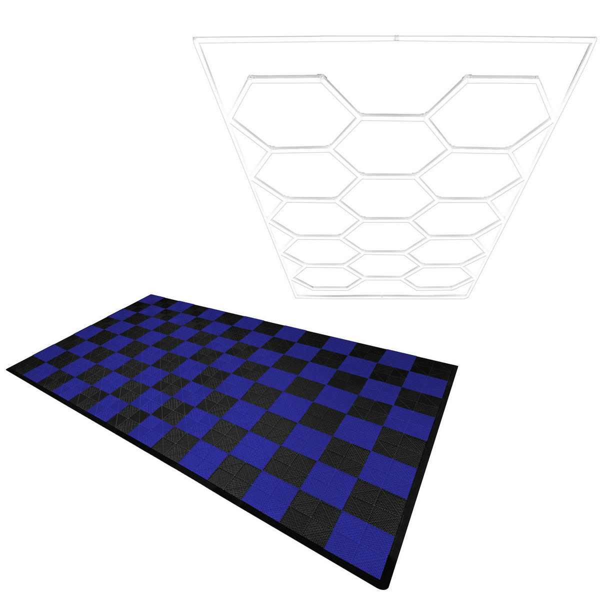 GARAGENBODENFLIESEN Belüftete und sechseckige LED-Leuchten 60 Schwarze x 60 Blaue - mit Kanten - Schwarz, Kunststoff (40/1.8/40cm)