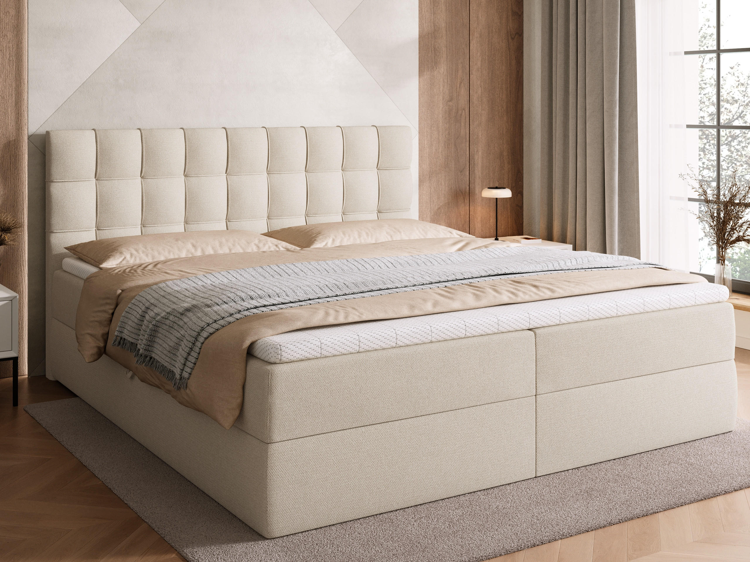 BOXBETT Detroit mit Topper 180/200 Ecru - Ecru, Holzwerkstoff/Textil (180/200cm) - Bromarkt