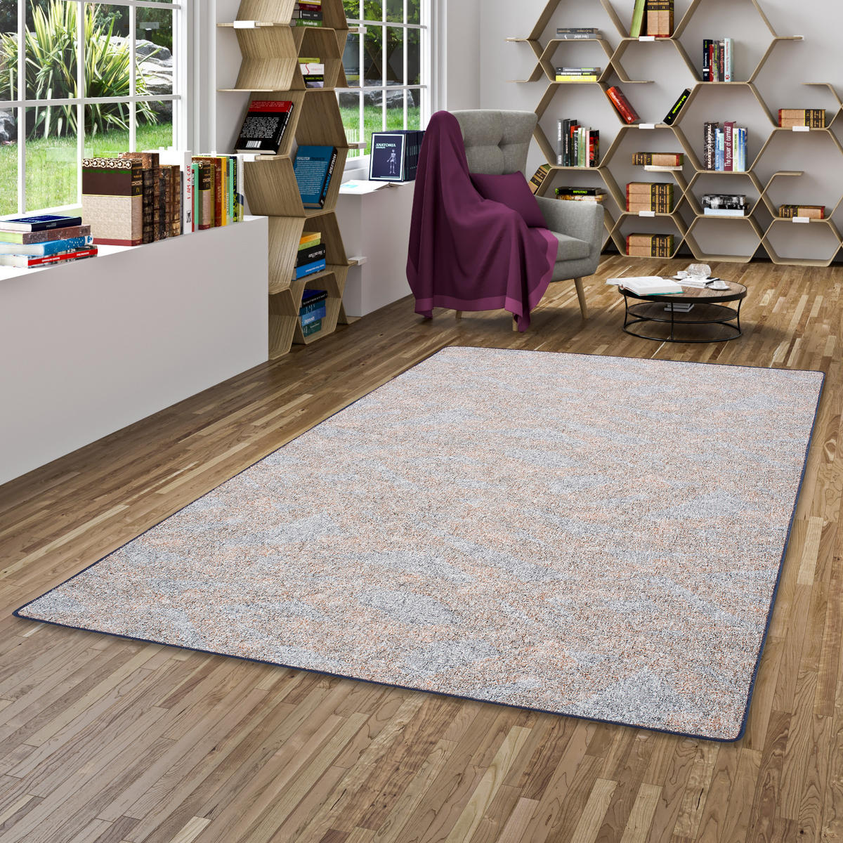 SCHLINGENTEPPICH MEMORY MELIERT - Blau/Grau, Textil (100/400cm) - Snapstyle