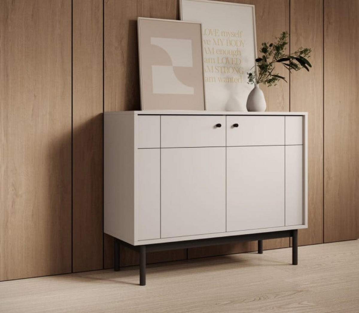 SIDEBOARD Kaschmir K104 Japandi Stil - Beige, Holzwerkstoff (103.4/83.5/39cm) - Sepro Meble