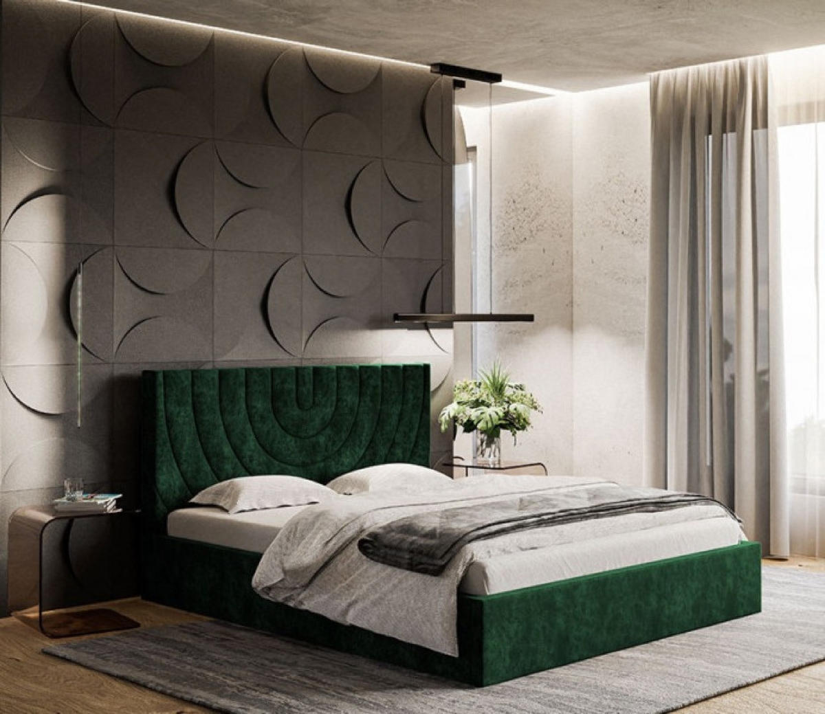 BETT Grün OLDO 6 Gepolstert 160x200 cm - Schwarz/Grün, Textil (160/200cm) - Sepro Meble