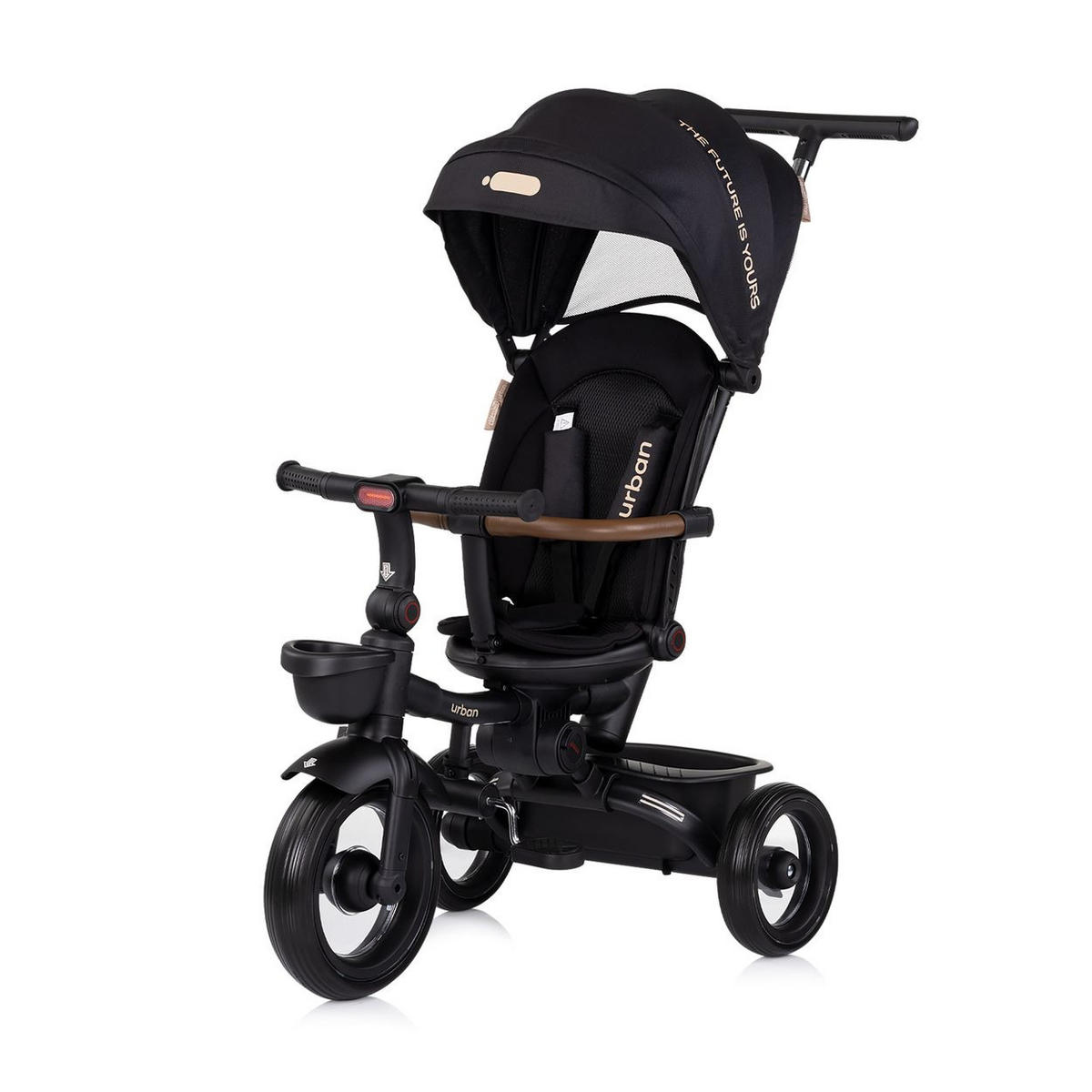 DREIRAD Urban schwarz Lenker mit Licht, klappbar, Sitz drehbar, Korb - Schwarz, Metall (94/51/98cm) - Chipolino
