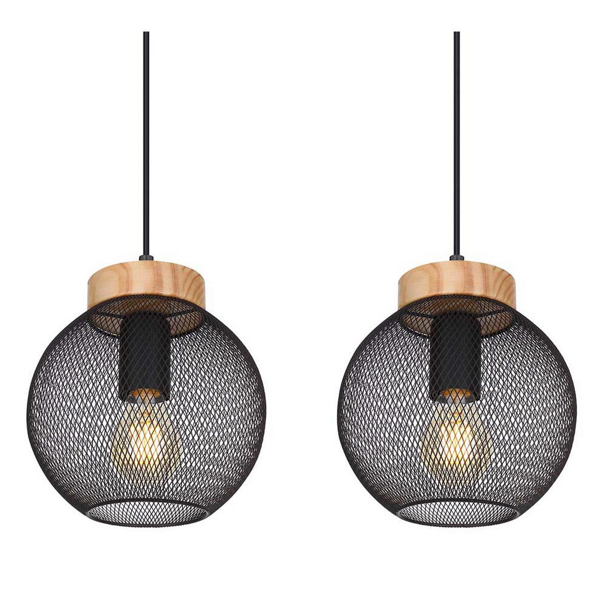 HÄNGELEUCHTE Metall Schwarz Drahtgeflecht - Schwarz, Holz (95/20/120cm) - Globo Lighting