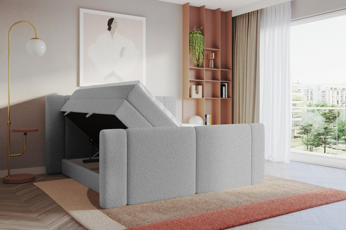 BOXSPRINGBETT mit Matratze H3/H4 - EVON KING Zanozek - 140x200 cm Hellgrau - Hellgrau, Holzwerkstoff (140/200cm) - ALTDECOR